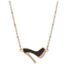 Stainless Steel High Heel Pendant Necklace – Pink & Black Enamel Shoe Charm